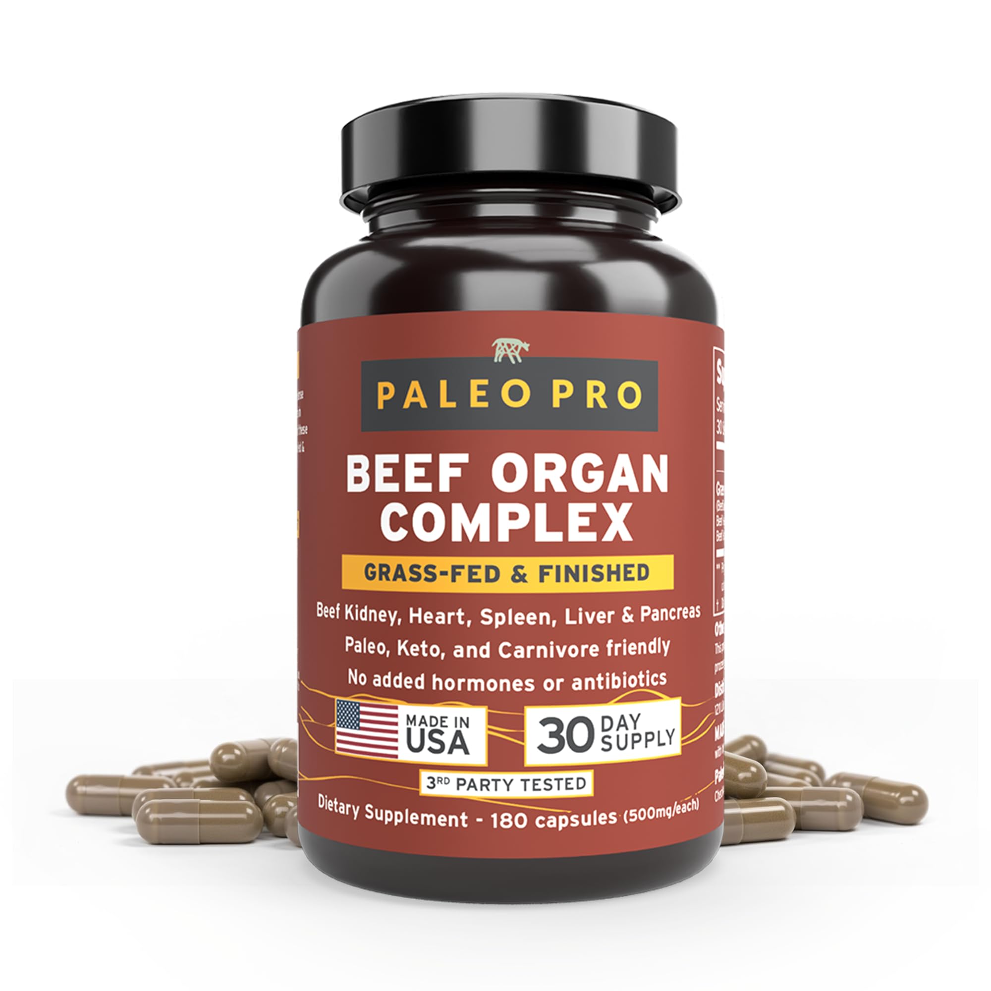 Paleo Pro Beef Organs Capsules front view with packaging