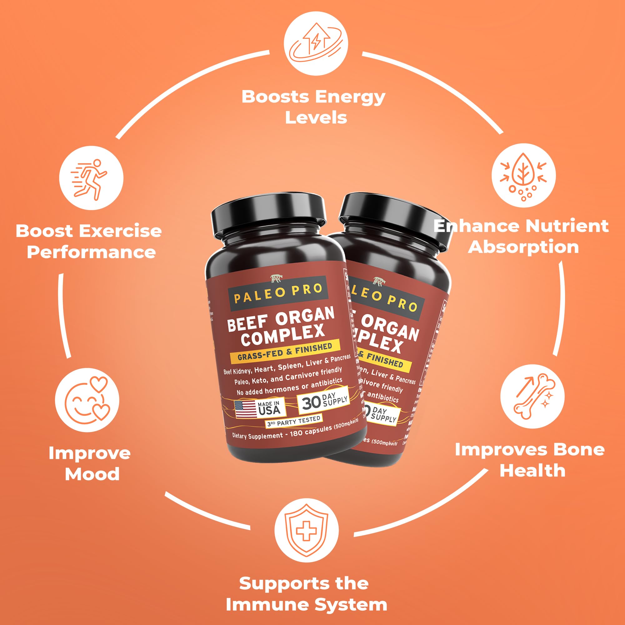Paleo Pro Beef Organs Capsules side view showing capsule size