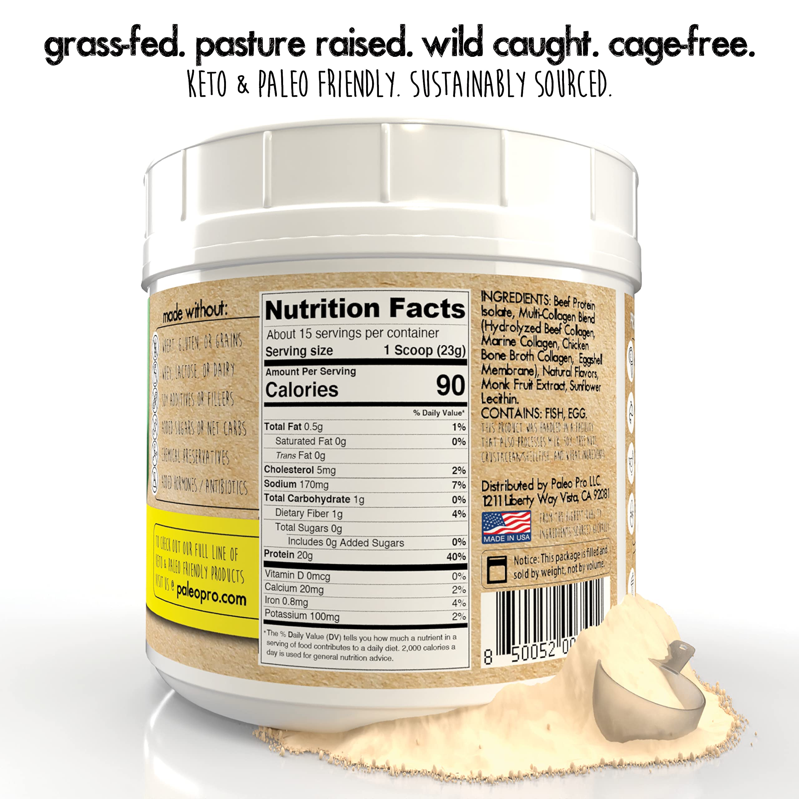 Paleo Pro Collagen Protein Powder 358g scoop with powder