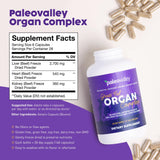 Paleovalley Grass-Fed Organ Complex side view with nutritional information