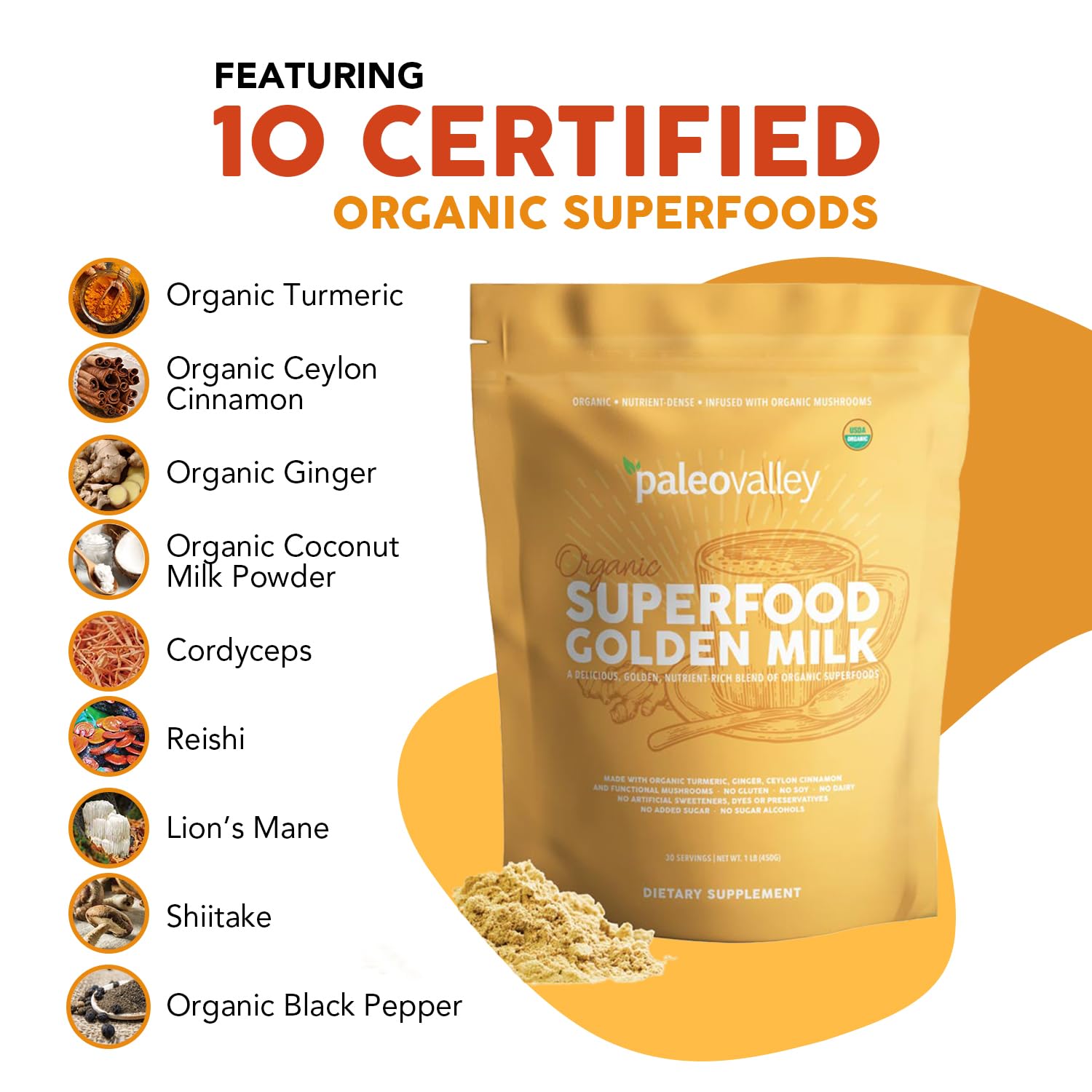 Paleovalley Superfood Golden Milk 440g in a glass with a spoon
