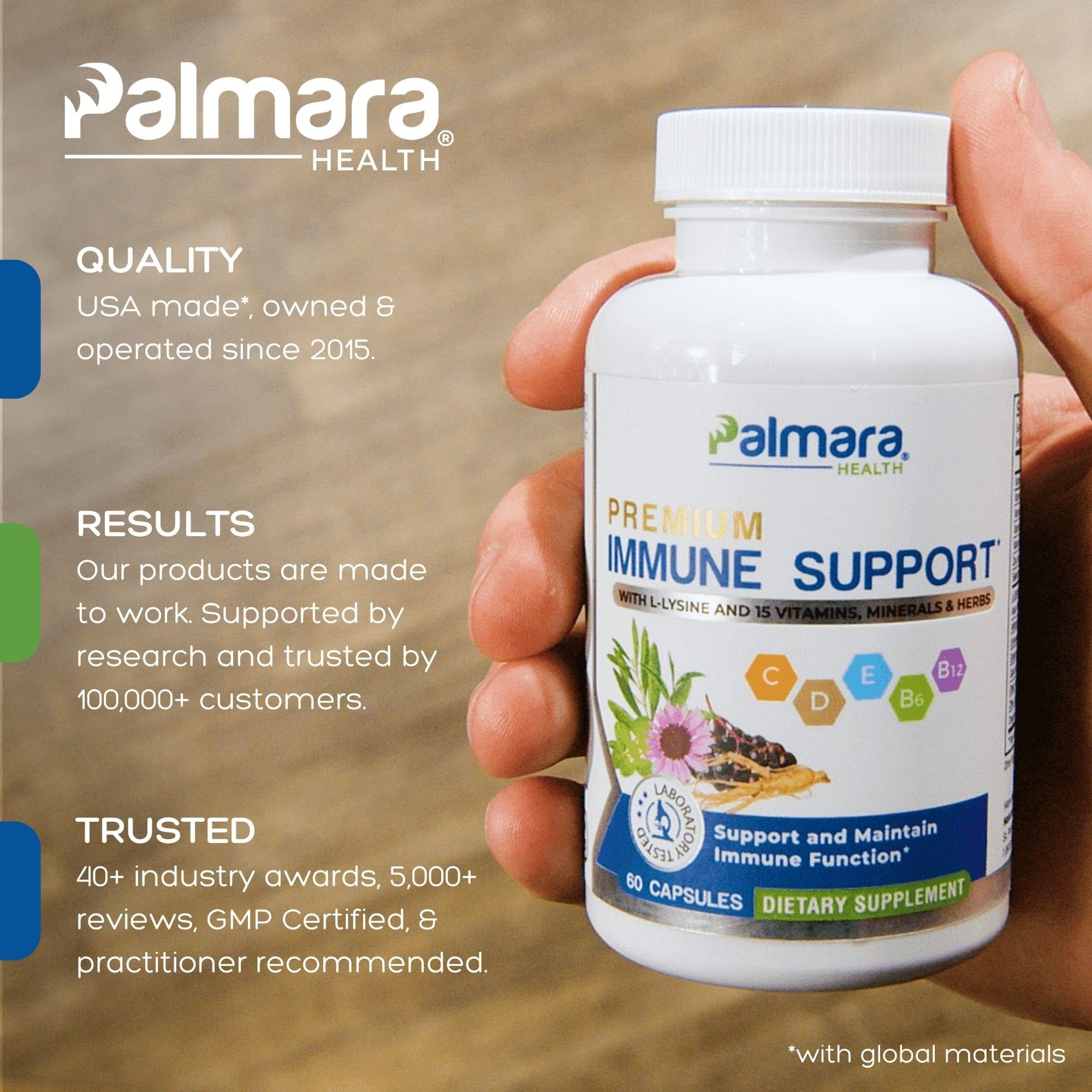 Palmara Health daily wellness Support Capsules side view showing label