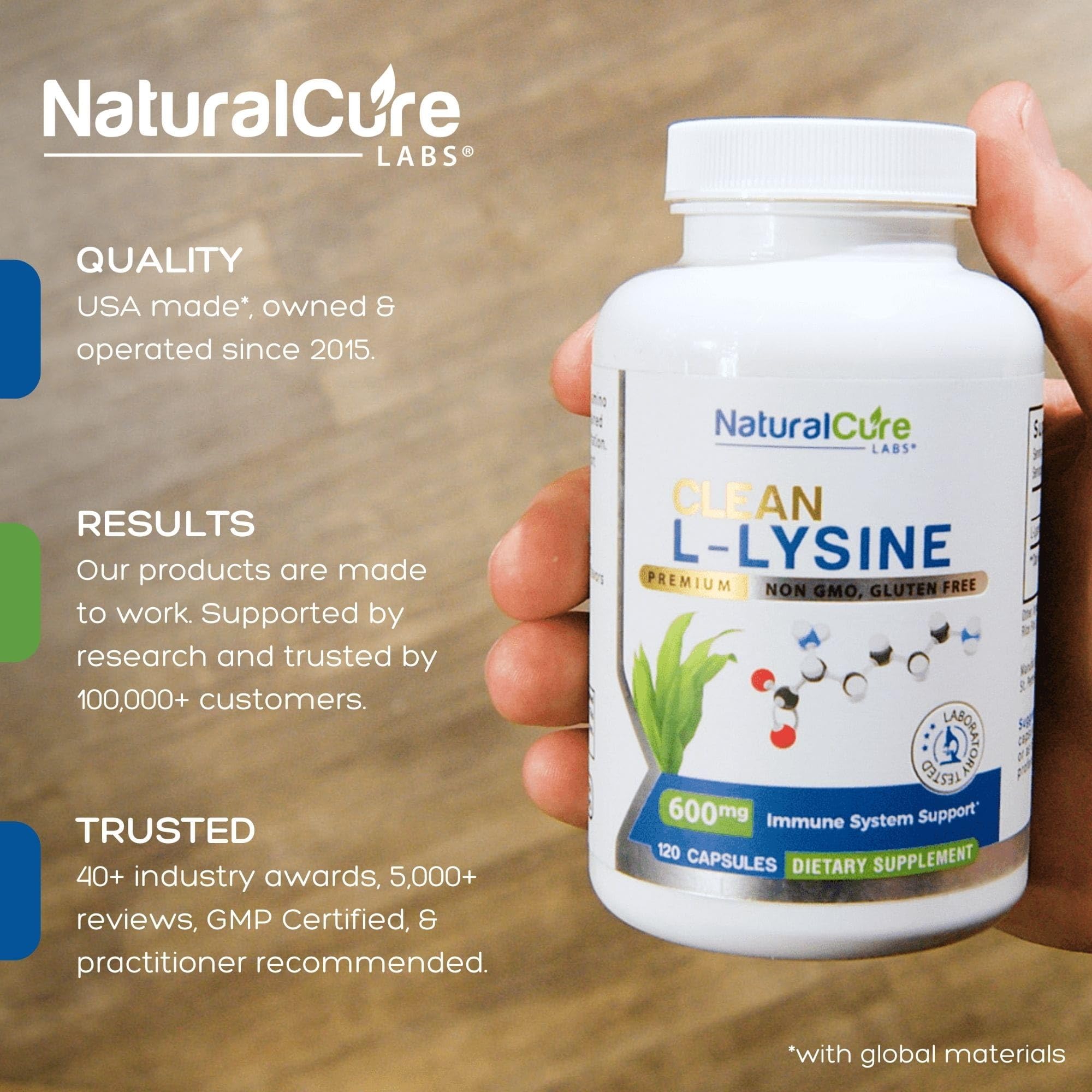 Palmara Health L-Lysine capsules close-up with vegan label
