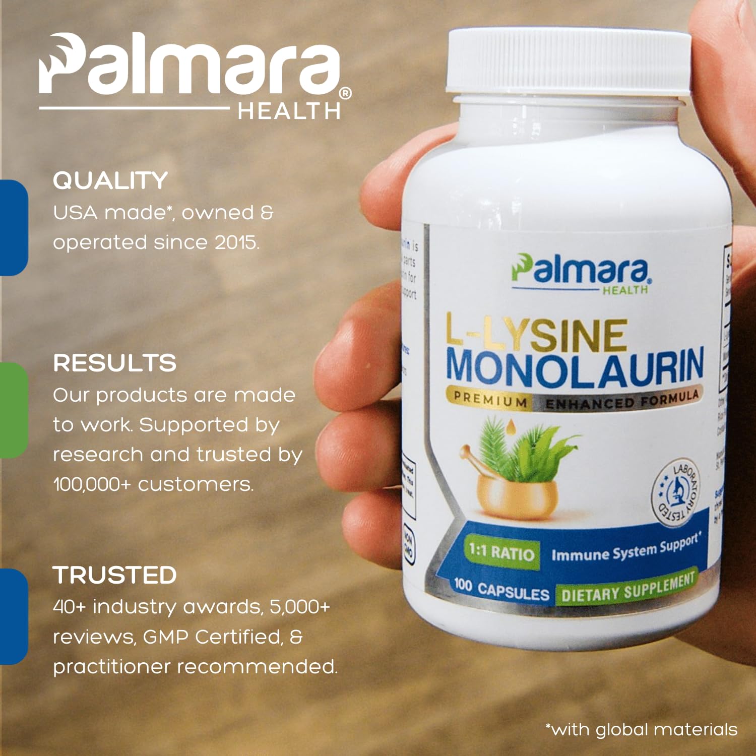 Palmara Health L-Lysine with Monolaurin capsules side view