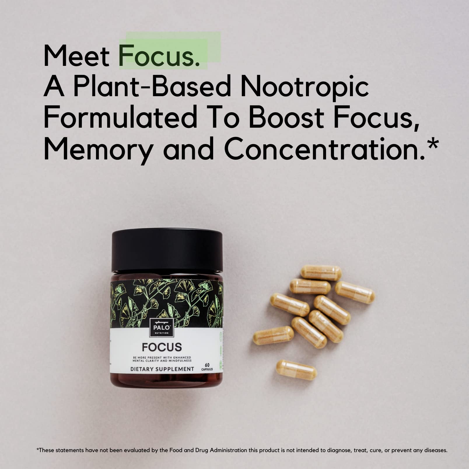 PALO FOCUS Ginkgo Biloba supplement side view showing label details