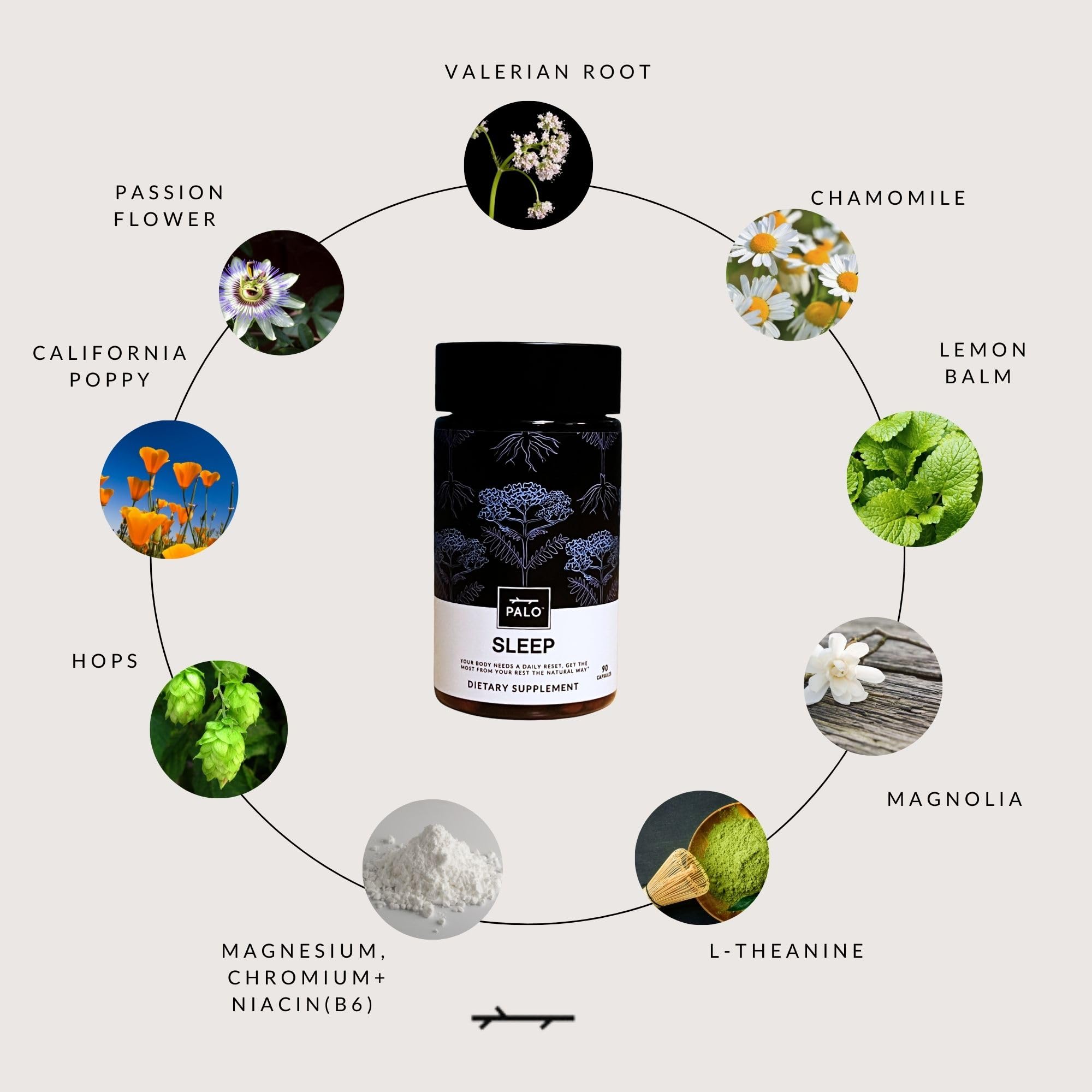 PALO Sleep Supplement back view with ingredient list
