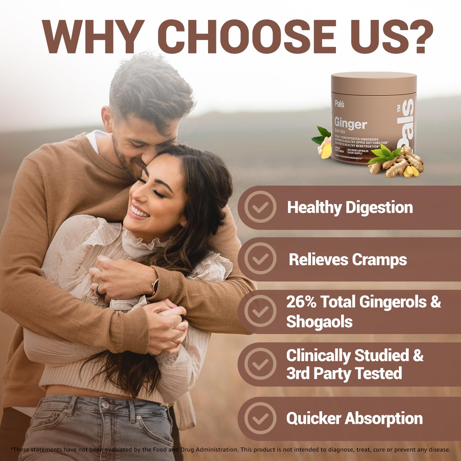 PALS Ginger Extract Capsules with a plant background