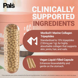 PALS Marine Collagen Capsules displayed on a wooden surface