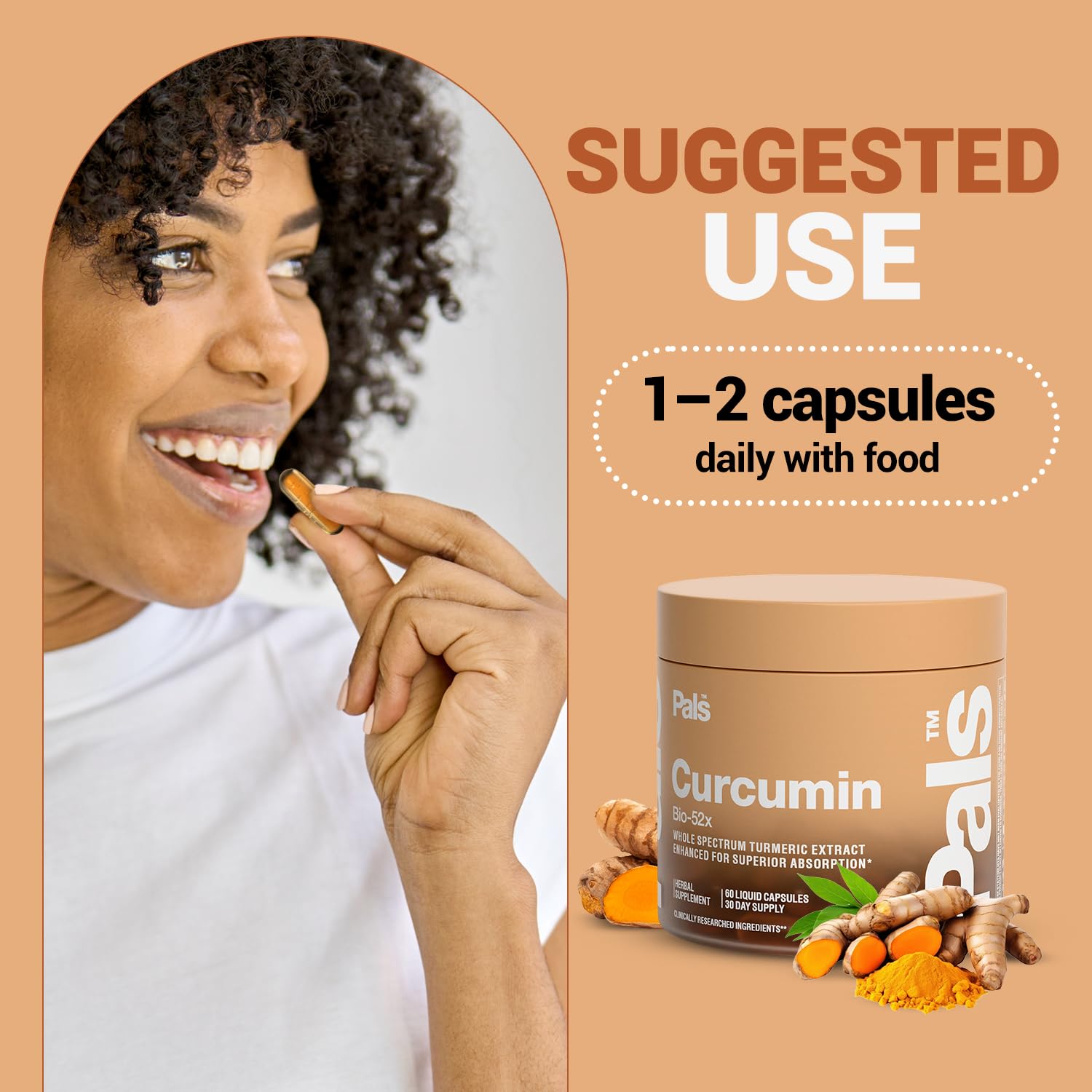 PALS Turmeric Curcumin Capsules 500mg displayed with other herbal supplements