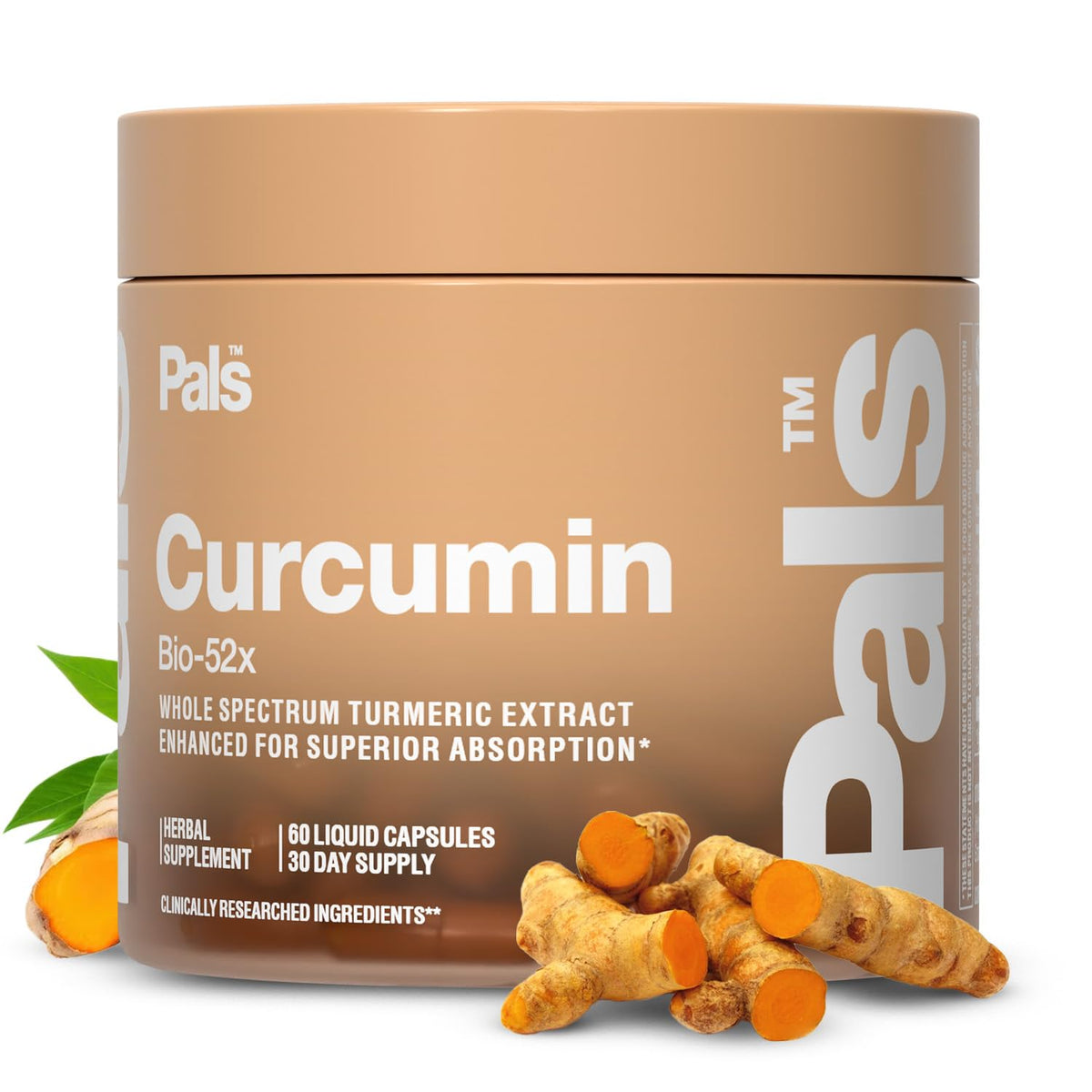 PALS Turmeric Curcumin Capsules 500mg front view with packaging