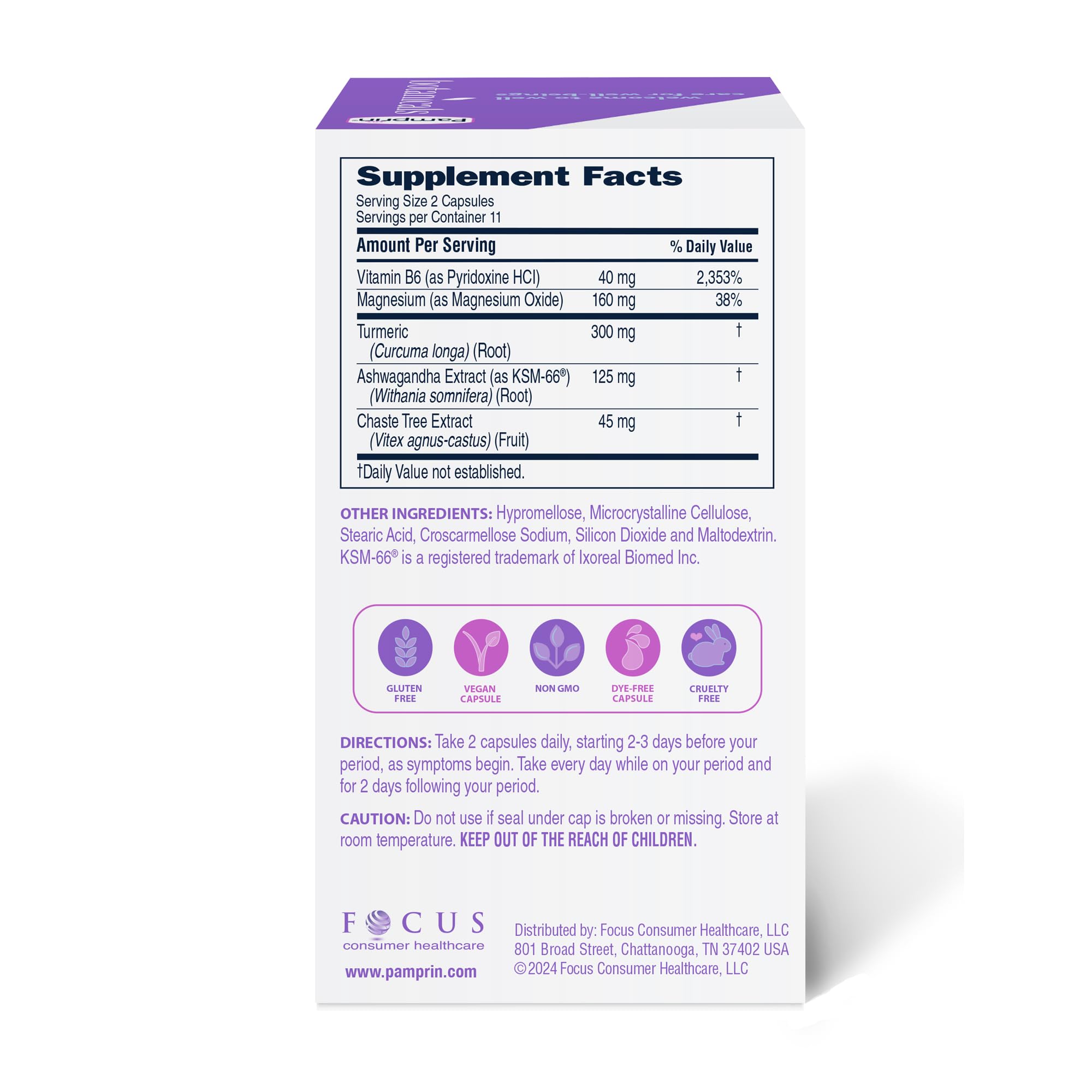 Pamprin Botanicals Supplement showing capsule details