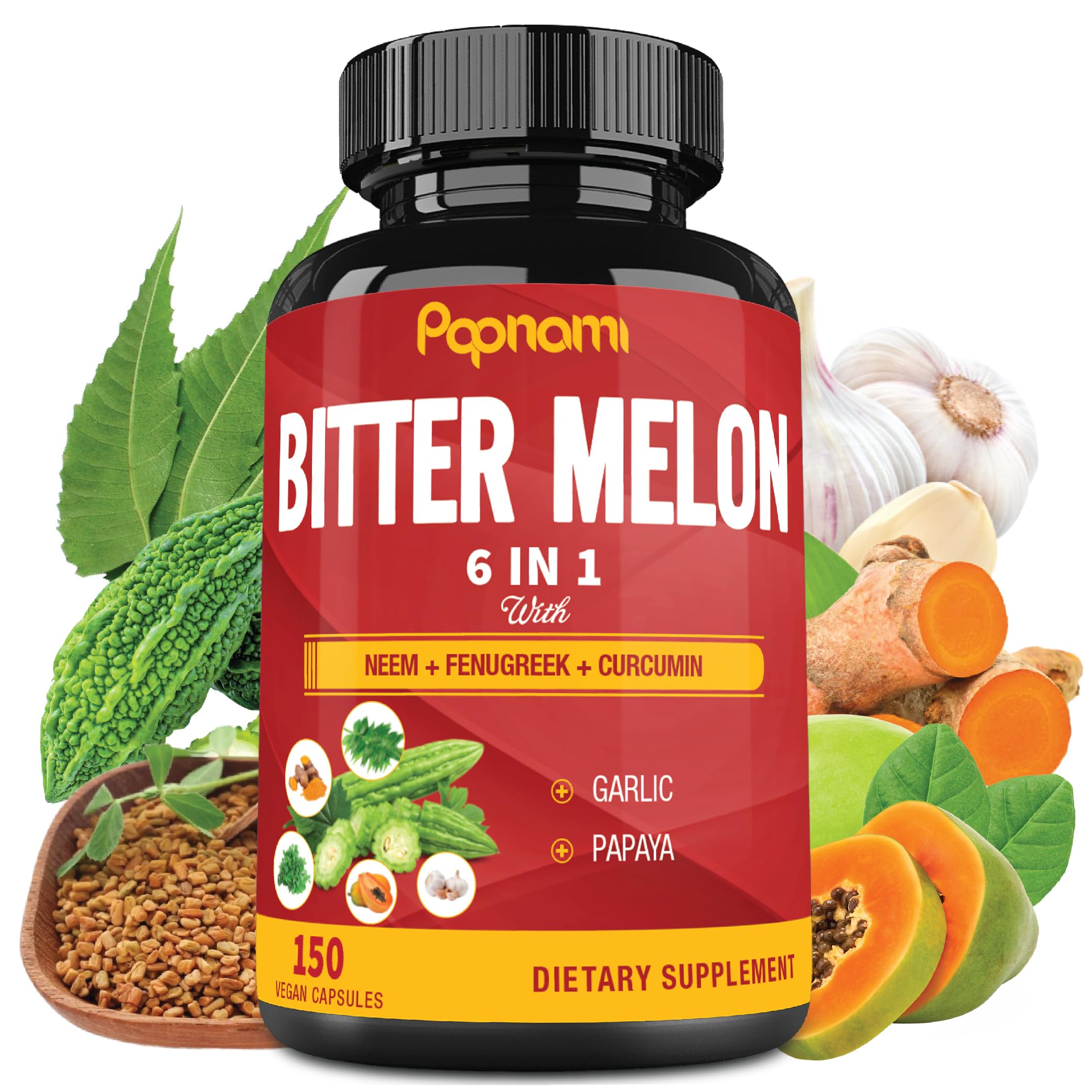 Papnami Bitter Melon Supplement 150 capsules front view