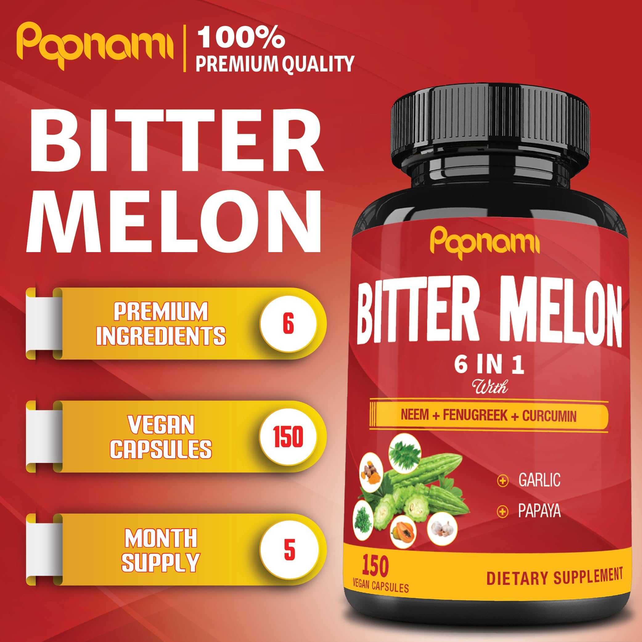 Papnami Bitter Melon Supplement bottle side view