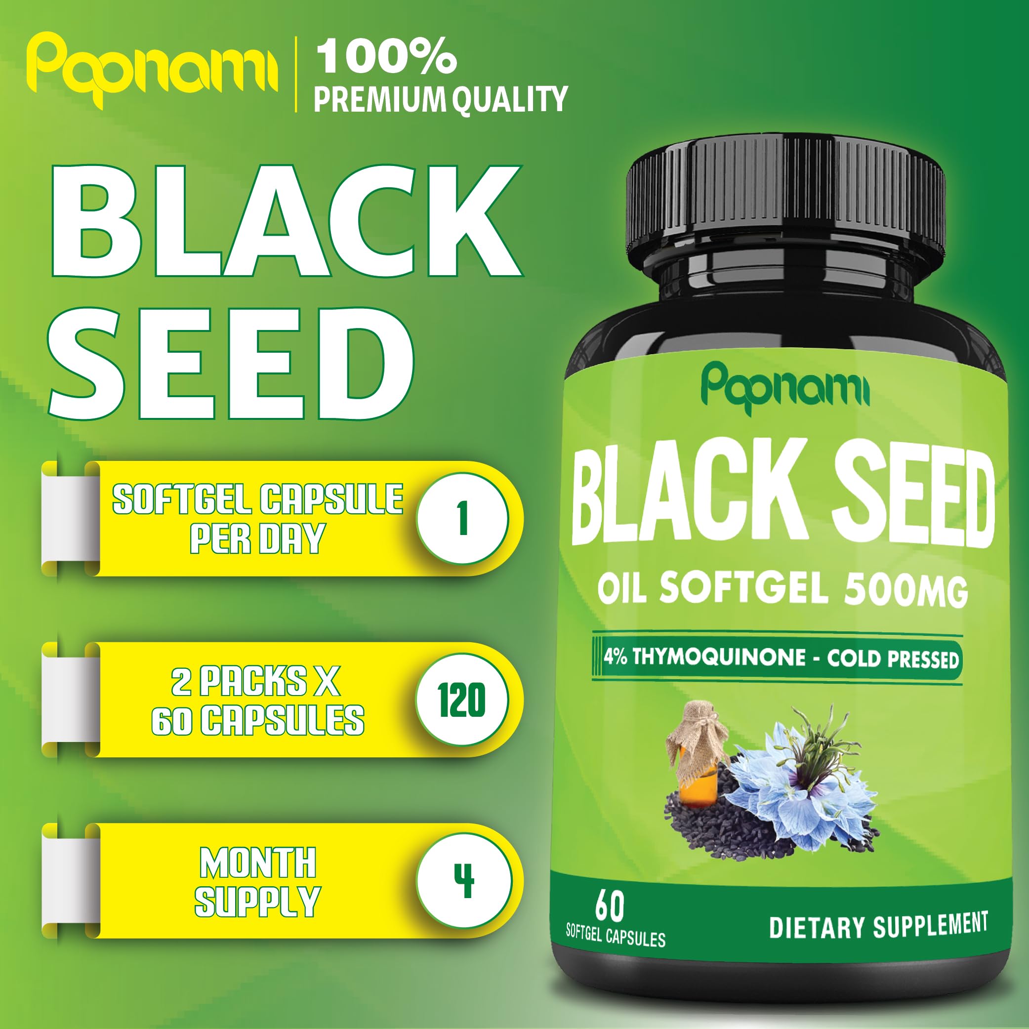 Papnami Black Seed Oil Softgel Capsules 500mg bottle with 60 count