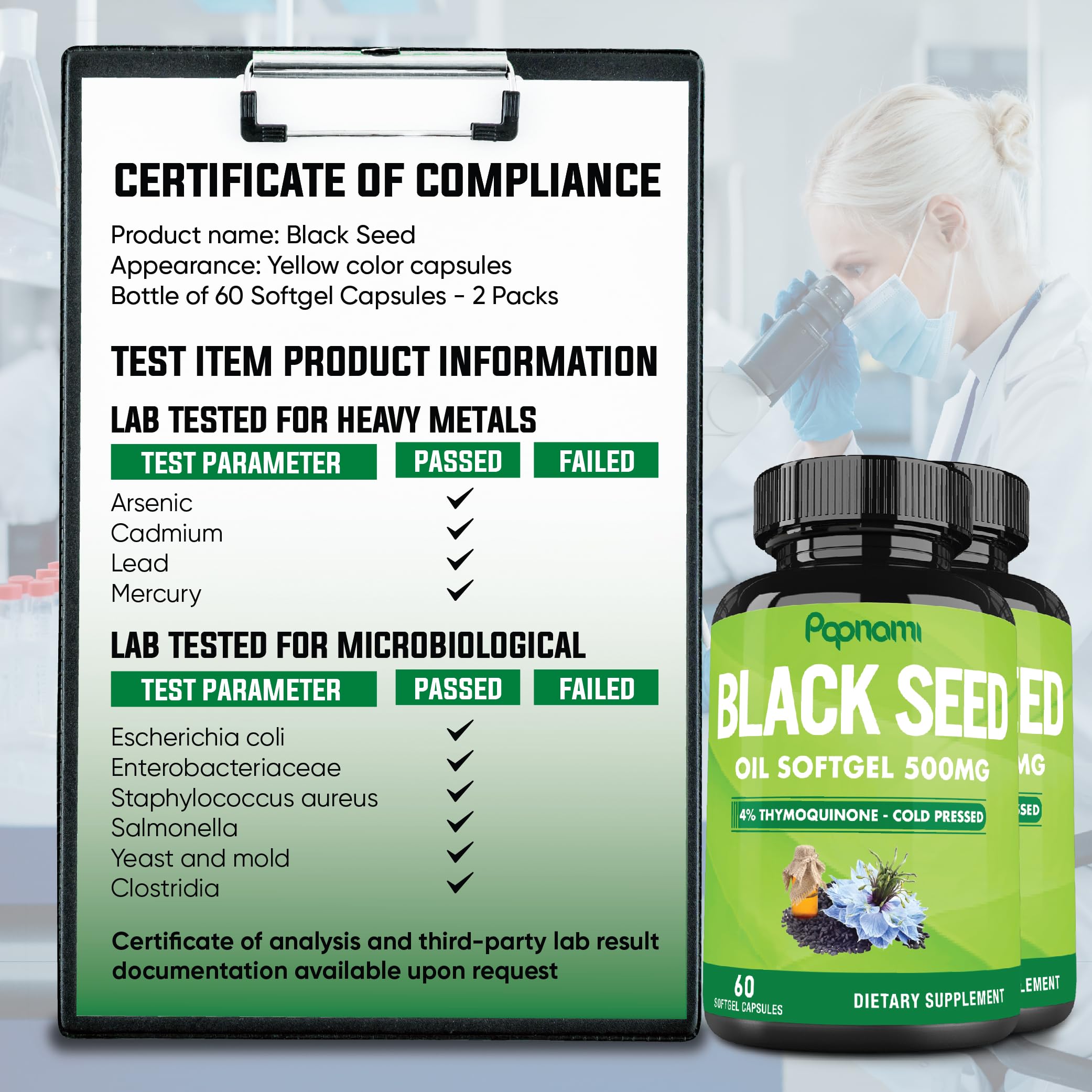 Papnami Black Seed Oil Softgel Capsules 500mg packaging details