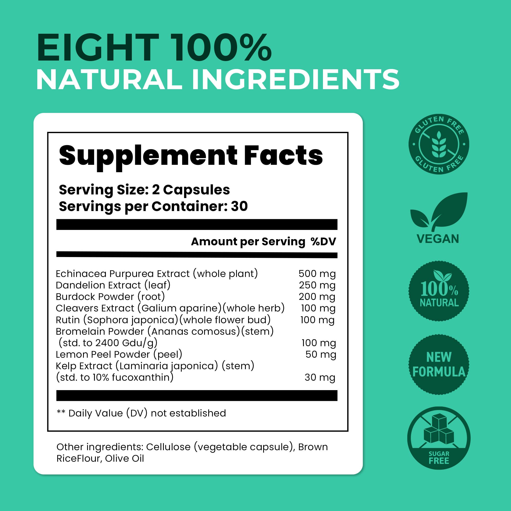 Paradise Emerald Echinacea Capsules back view with ingredient list
