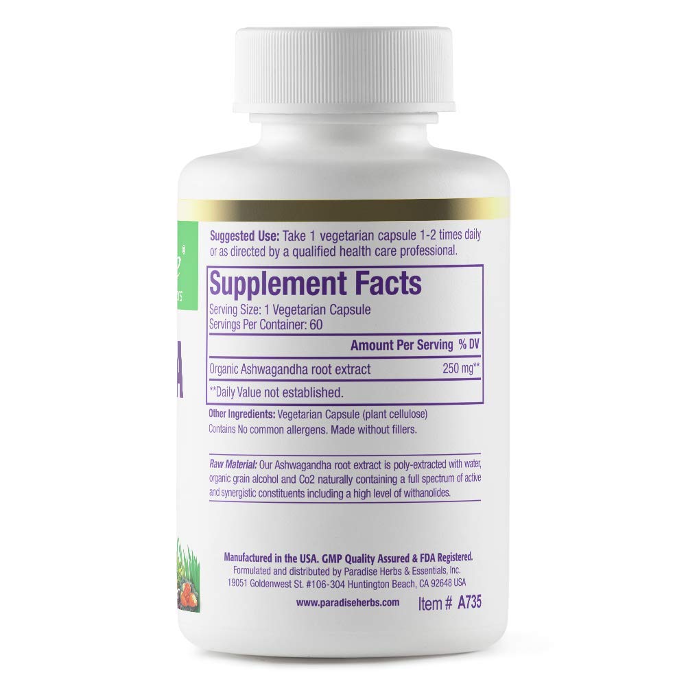 Paradise Herbs Ashwagandha Capsules packaging details