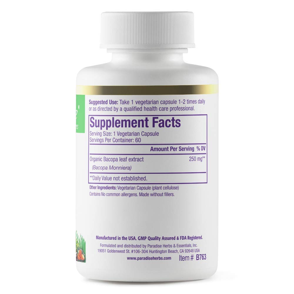 Paradise Herbs Bacopa Monnieri capsules packaging side view