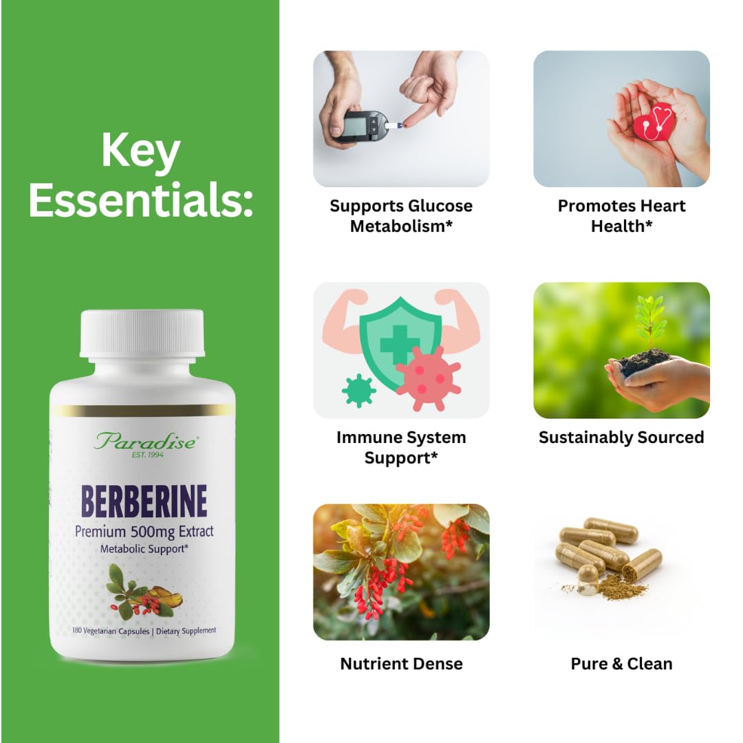 Paradise Herbs Berberine HCL Herbal Supplement 60 capsules label close-up