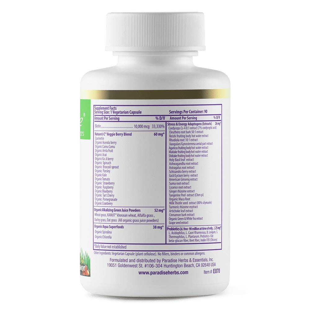 Paradise Herbs Earth’s Blend Biotin capsule close-up