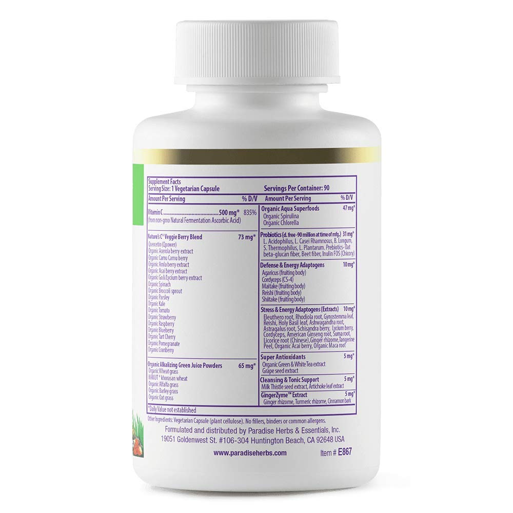 Paradise Herbs Earth's Blend Vitamin C 110g capsules side view