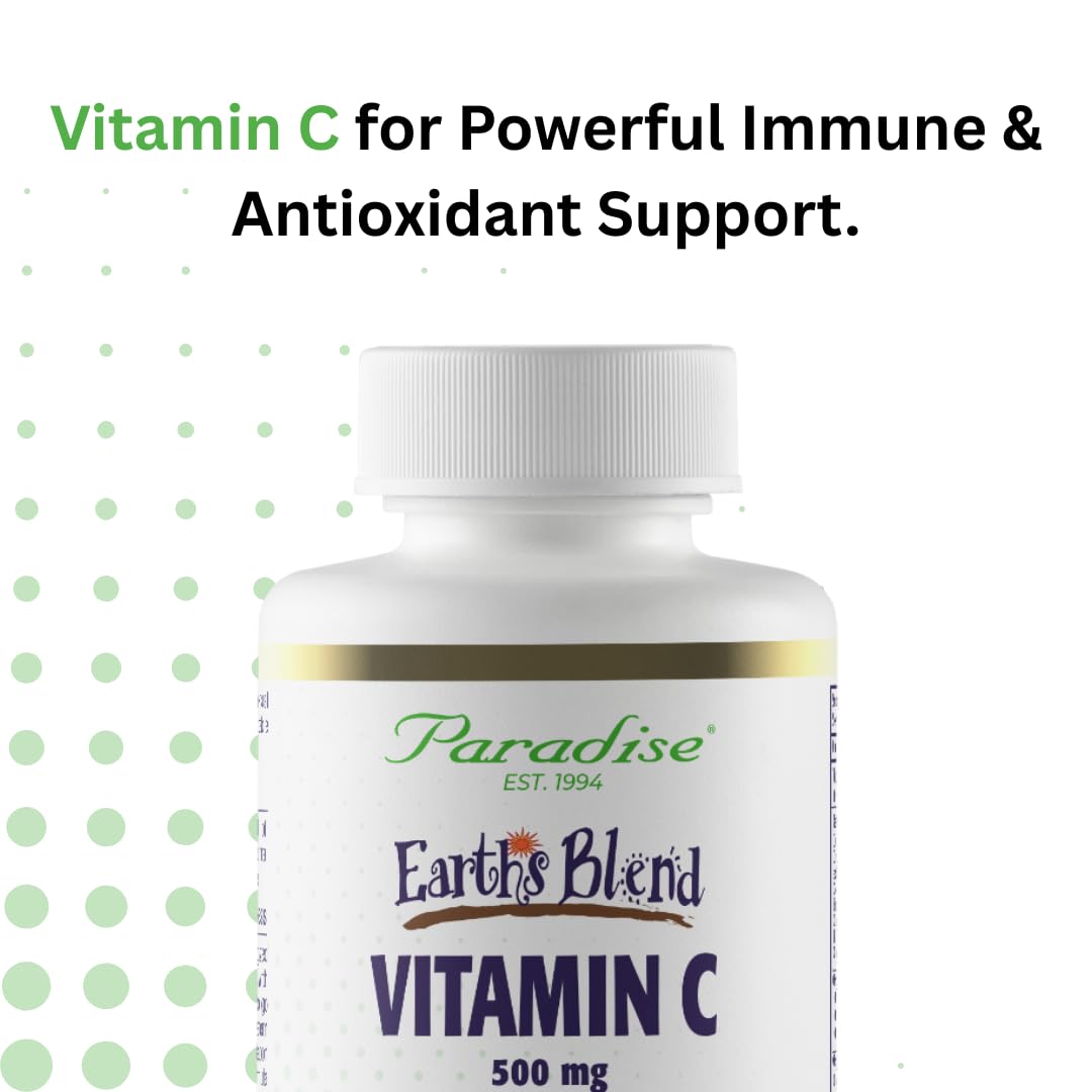 Paradise Herbs Earth's Blend Vitamin C bottle with a measuring spoon