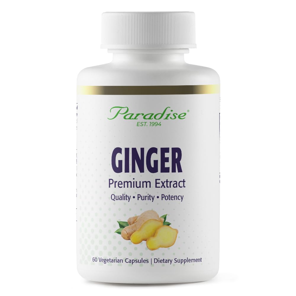 Paradise Herbs Ginger Vegetarian Capsules 60 Count front view