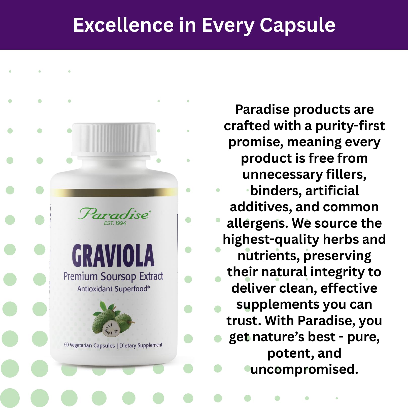 Paradise Herbs Graviola Leaf Extract capsules on a wooden table
