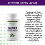 Paradise Herbs Graviola Leaf Extract capsules on a wooden table