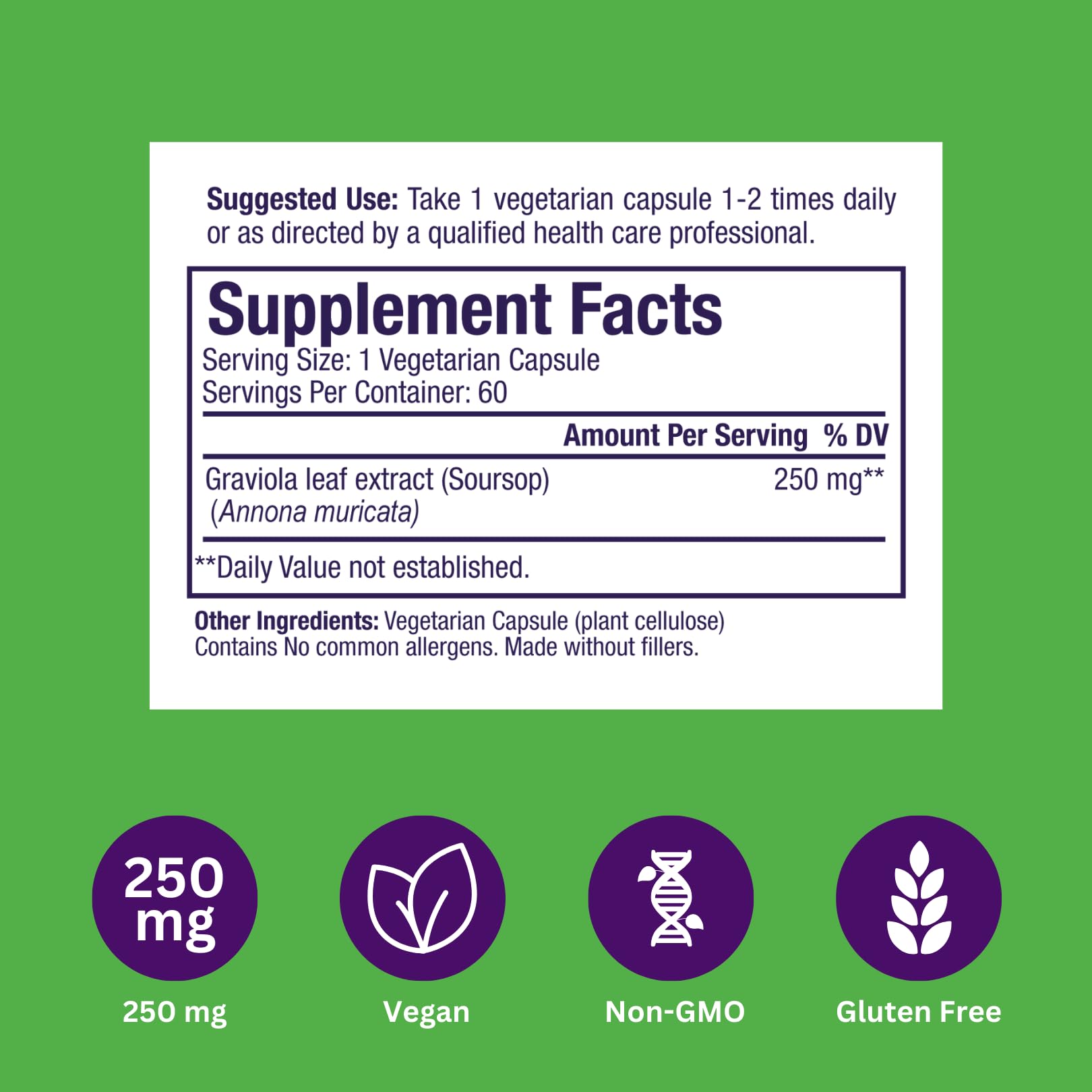 Paradise Herbs Graviola Leaf Extract capsules with natural background