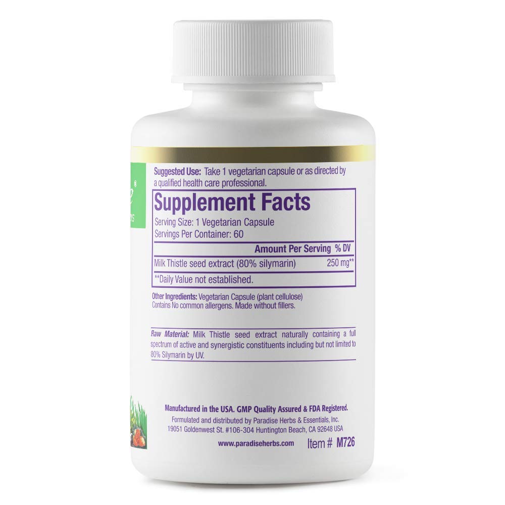 Paradise Herbs Milk Thistle 80% Silymarin ingredients list