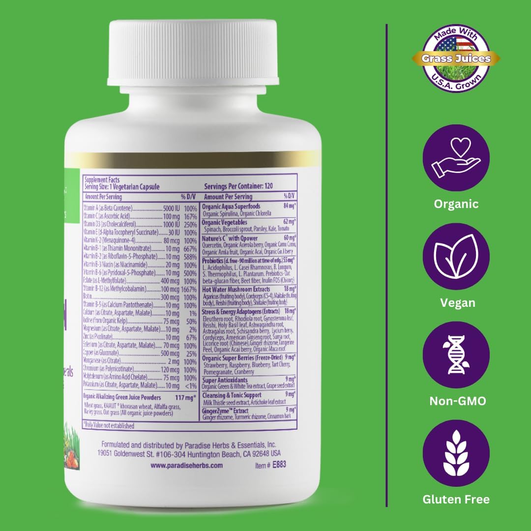 Paradise Herbs Multivitamin ingredients list close-up