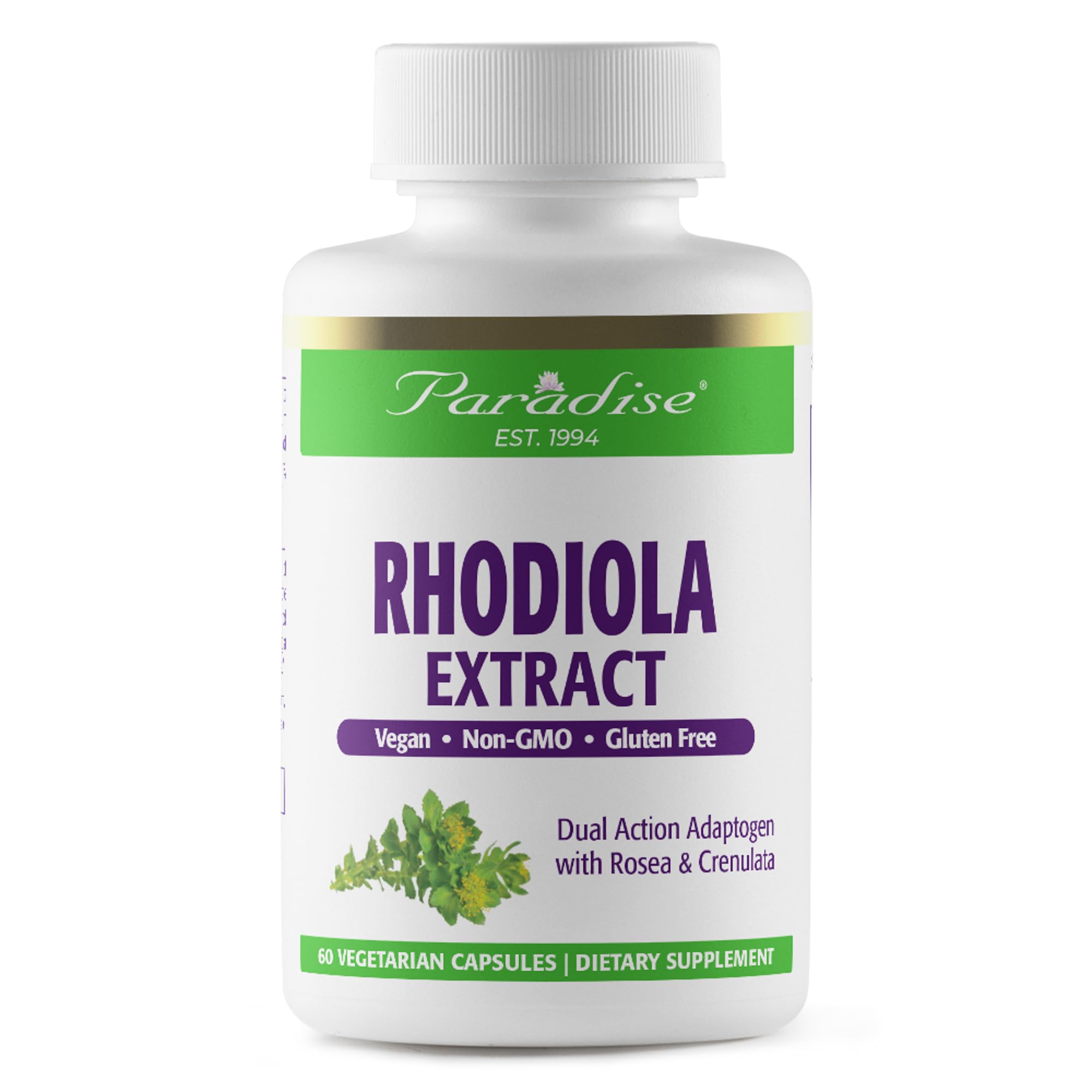 Paradise Herbs Rhodiola Rosea 45g vegetarian capsules front view