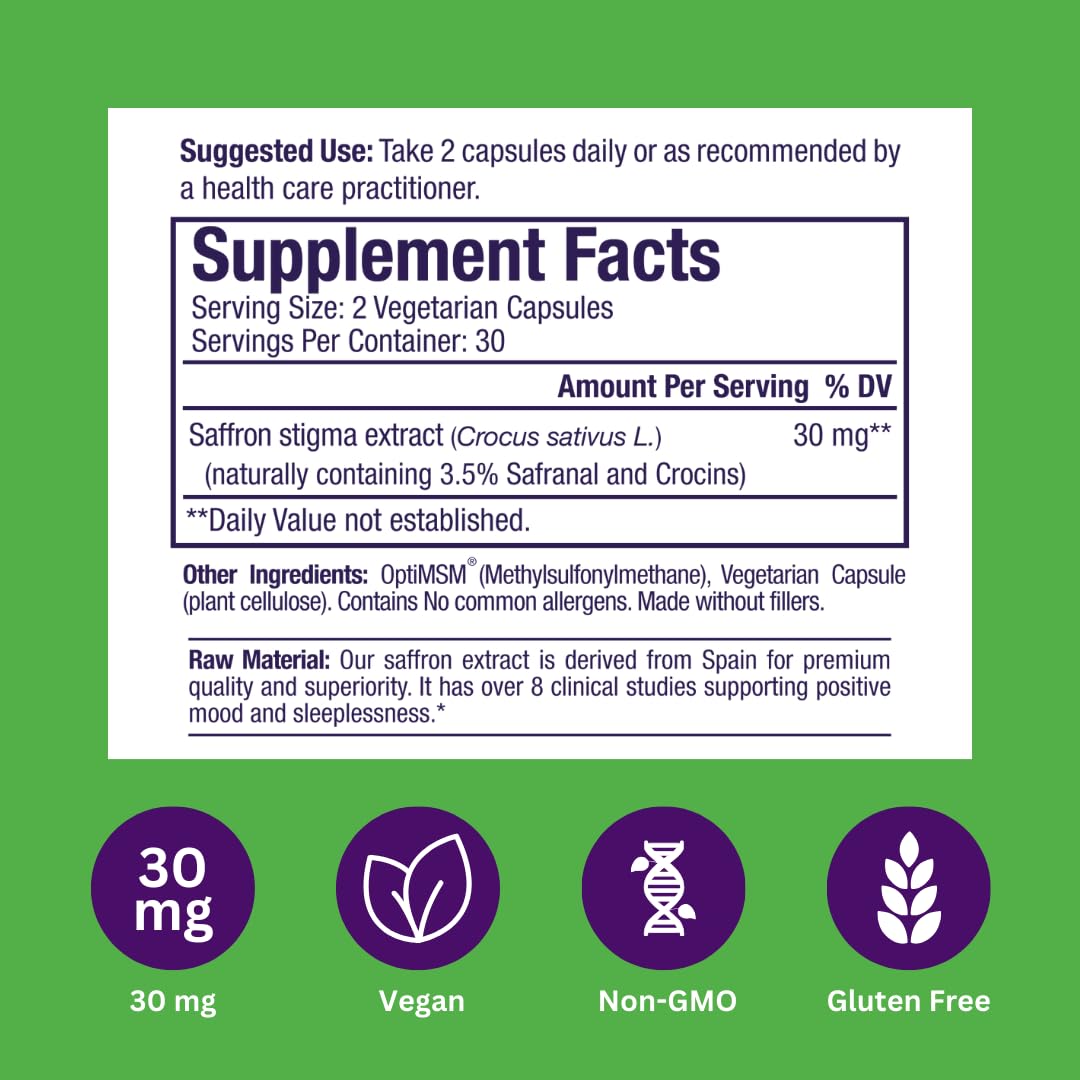 Paradise Herbs Saffr-Tone Saffron Extract Capsules on a wooden table