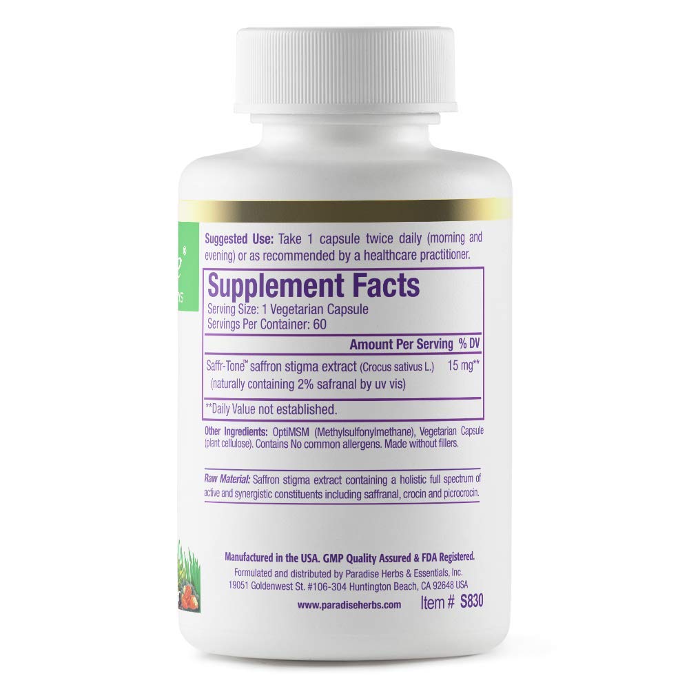 Paradise Herbs Saffr-Tone Saffron Extract Capsules with natural background