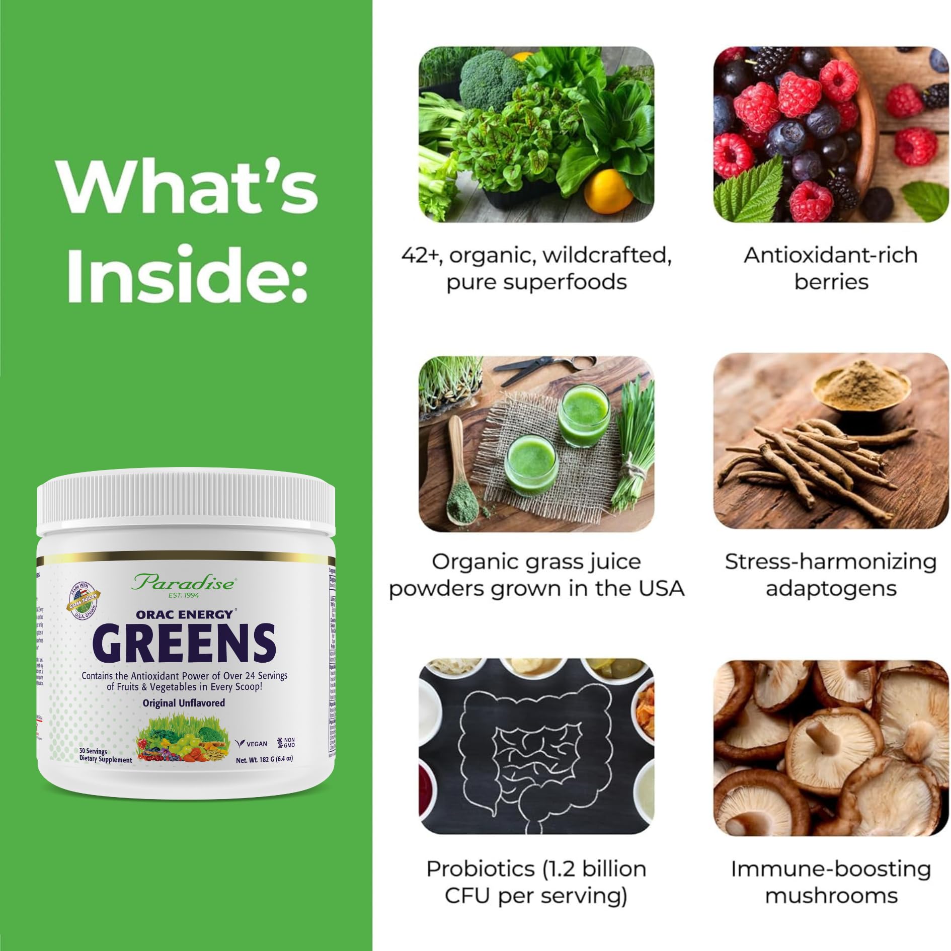 Paradise Herbs Superfoods Blend 181g back view with ingredient list
