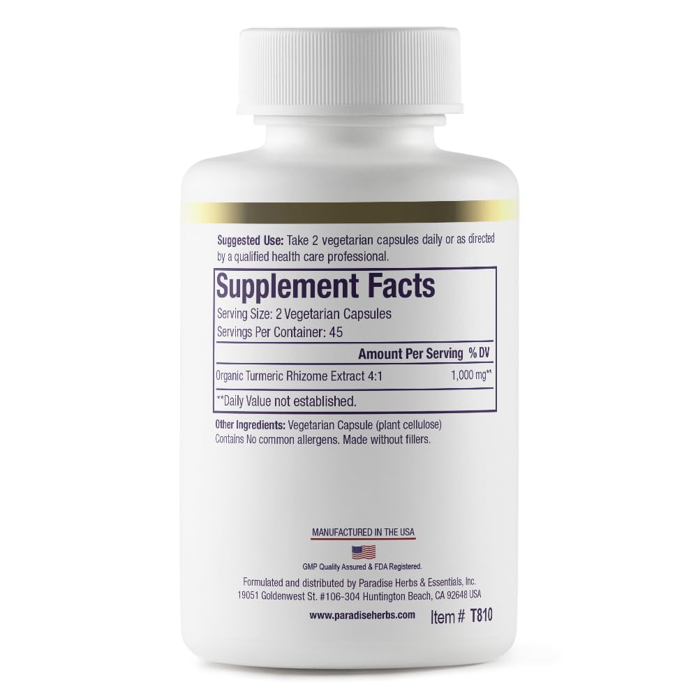 Paradise Herbs Turmeric Supplement 80g side view showing capsule