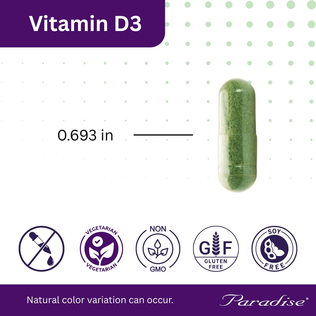Paradise Herbs Vitamin D3 1000 IU bottle on a wooden table