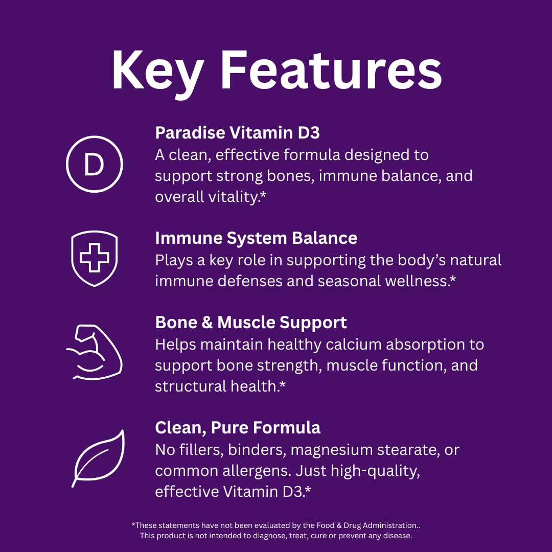 Paradise Herbs Vitamin D3 1000 IU ingredients list on packaging