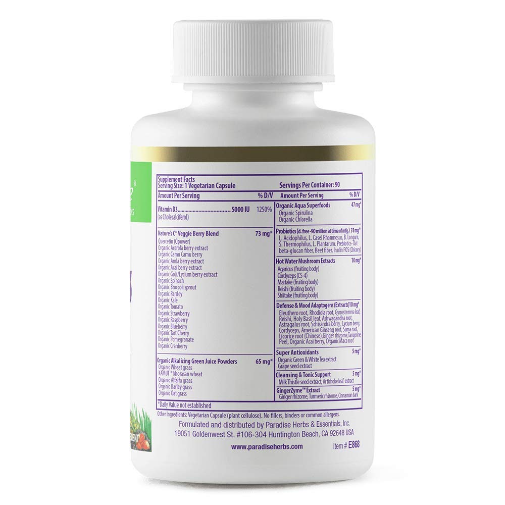 Paradise Herbs Vitamin D3 1000 IU side view of the bottle