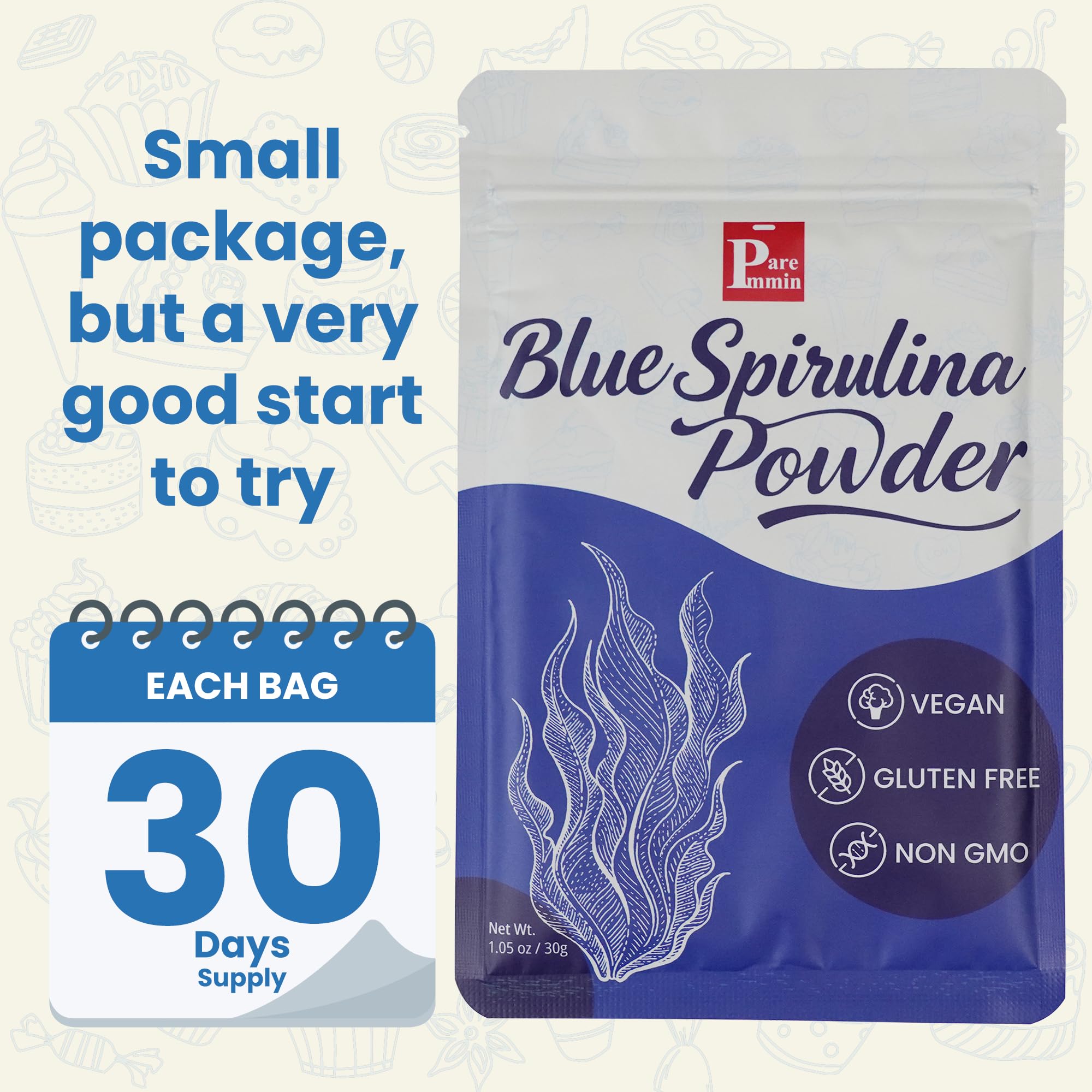 Paremmin Blue Spirulina Powder 18g pouch with scoop