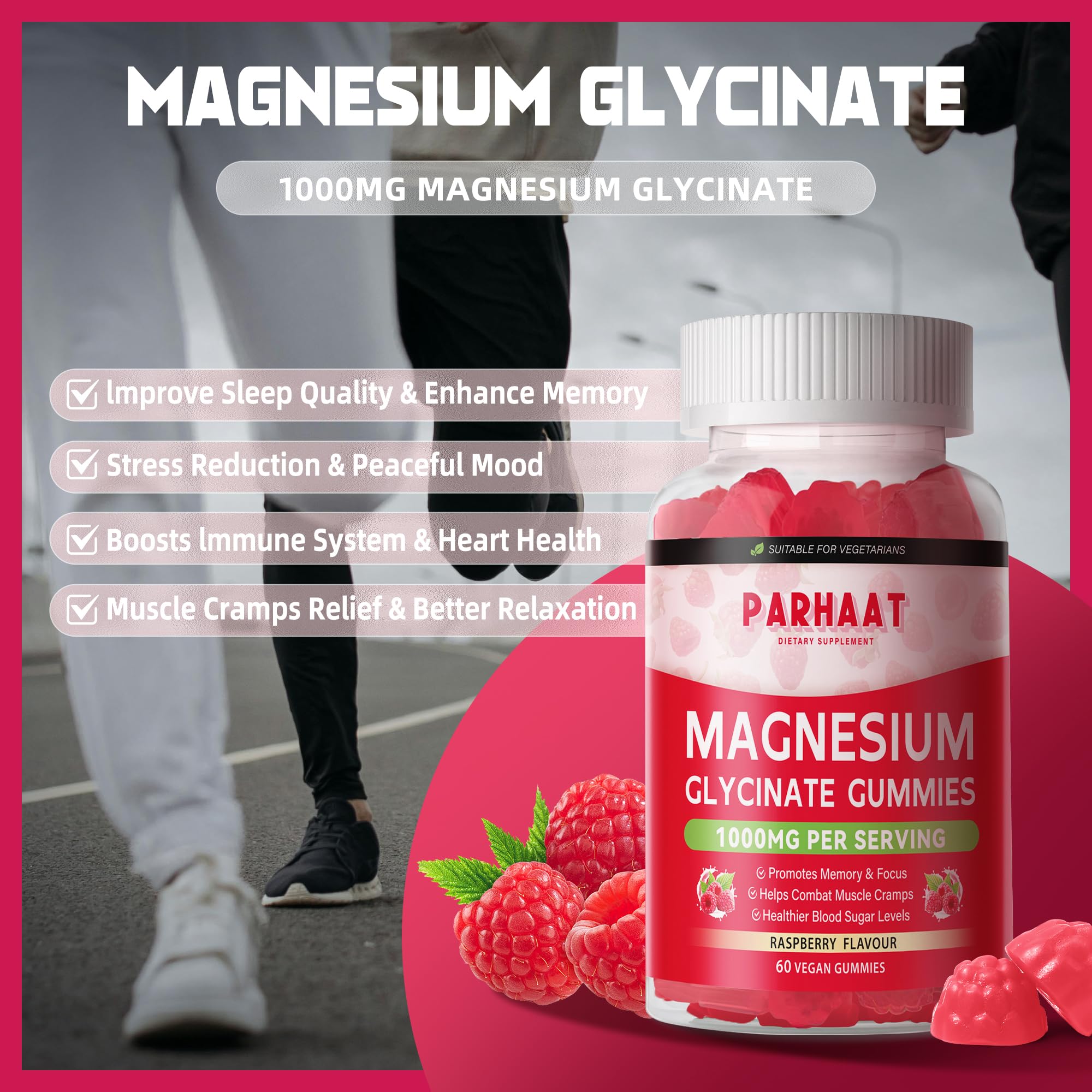 Parhaat Magnesium Gummies Raspberry gummies on a table