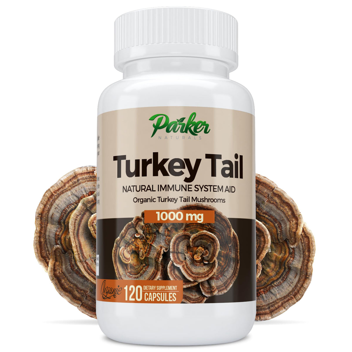 Parker Naturals Turkey Tail Mushroom Capsules 1000mg front view