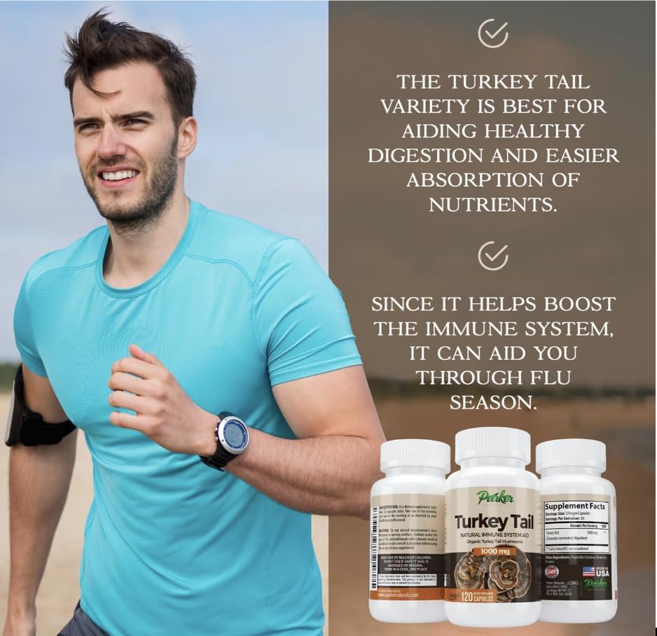 Parker Naturals Turkey Tail Mushroom Capsules 1000mg side view