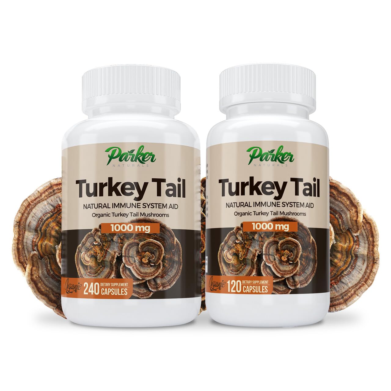 Parker Naturals Turkey Tail Mushroom Capsules 1000mg with measuring spoon