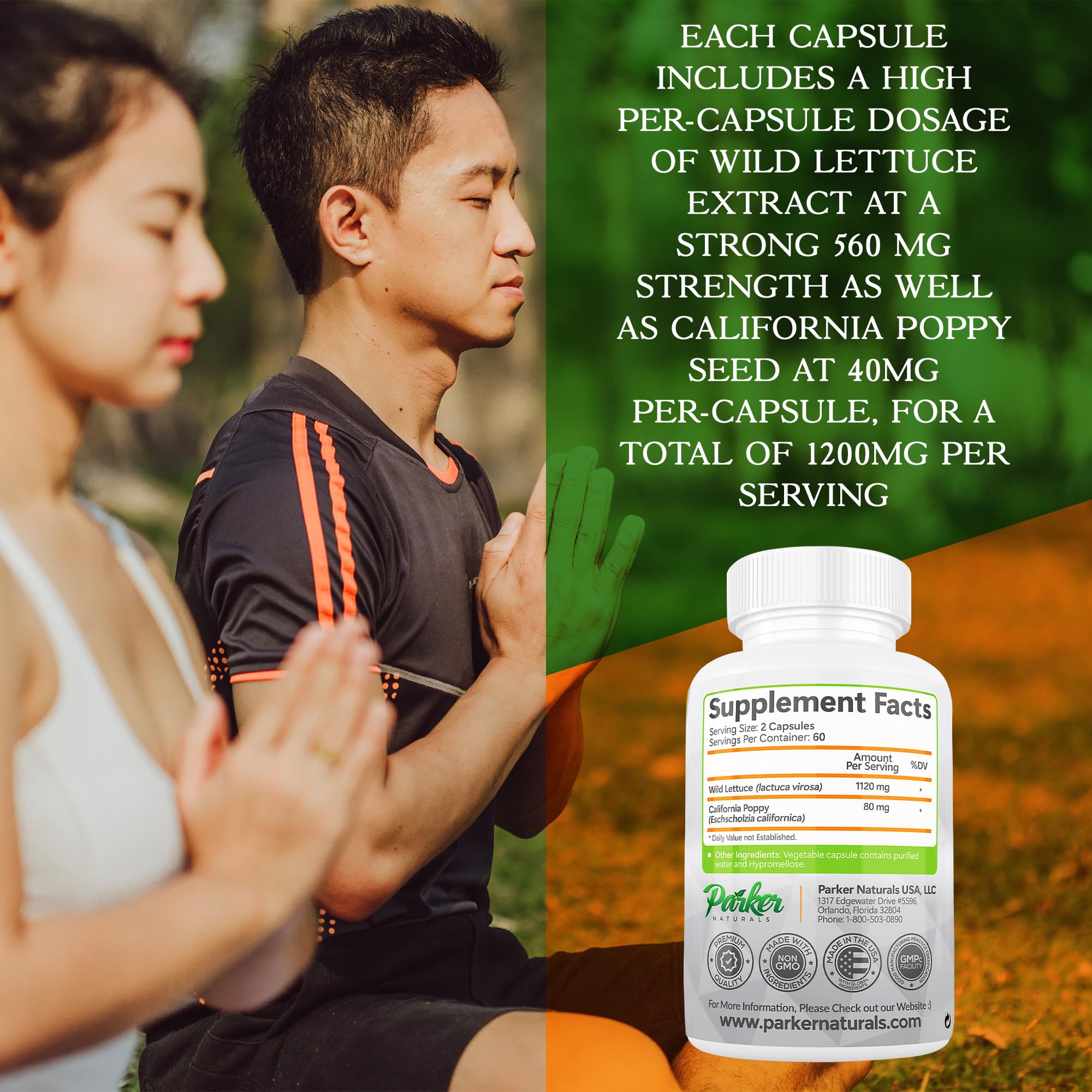 Parker Naturals Wild Lettuce & California Poppy Seed Capsules side view