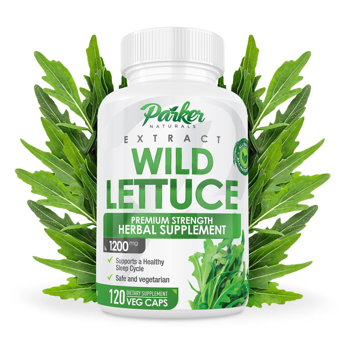 Parker Naturals Wild Lettuce Extract 1200mg capsules front view