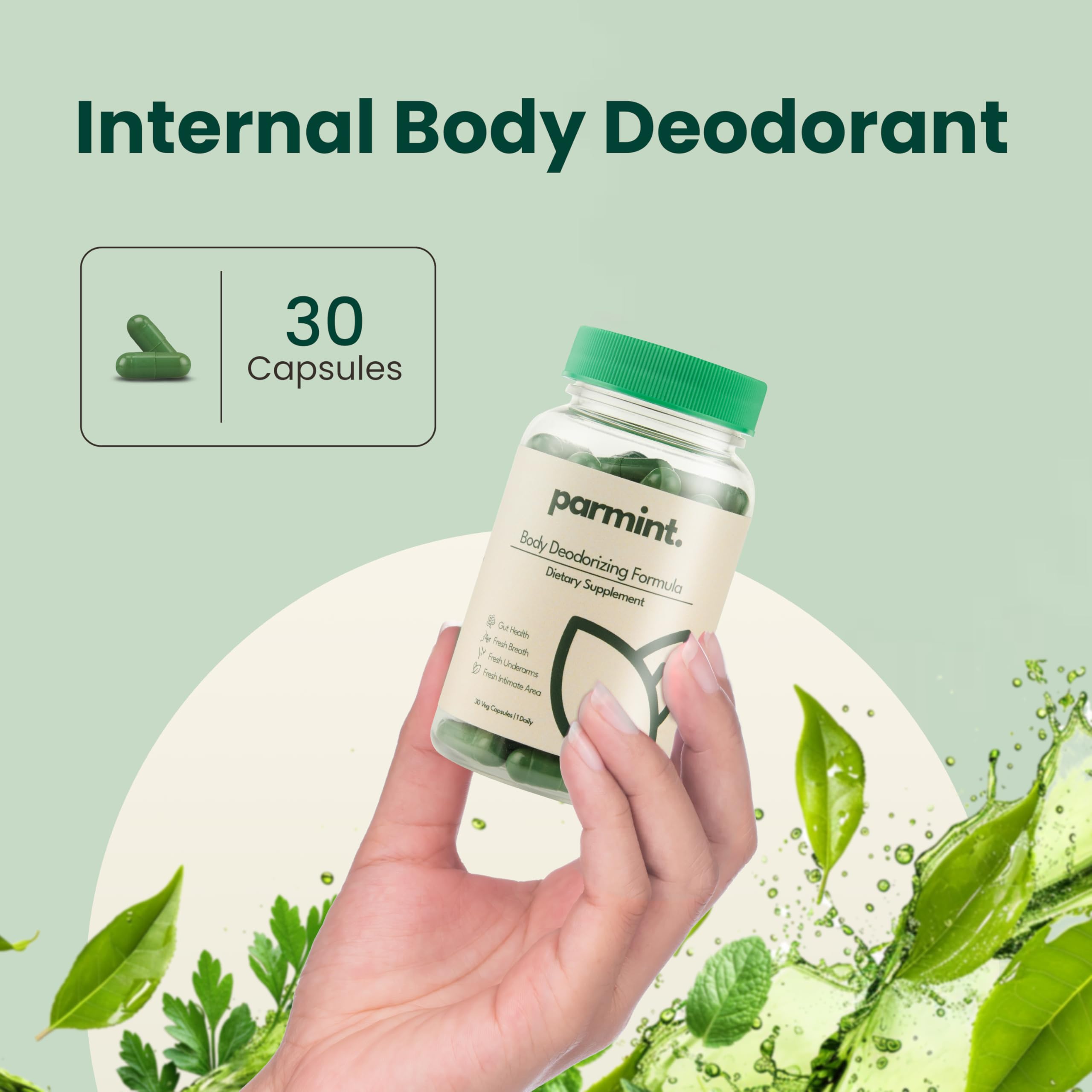 parmint. Chlorophyll Capsules bottle side view