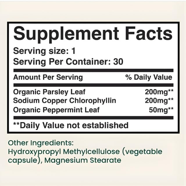 parmint. Chlorophyll Capsules in a travel pouch