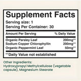 parmint. Chlorophyll Capsules in a travel pouch